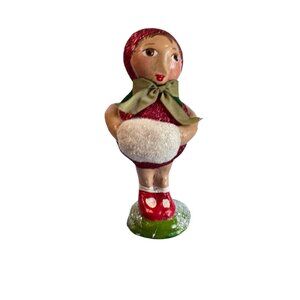 2004 Penny Mcallister Paper Mache Girl with Muff Christmas Figurine Folk Art